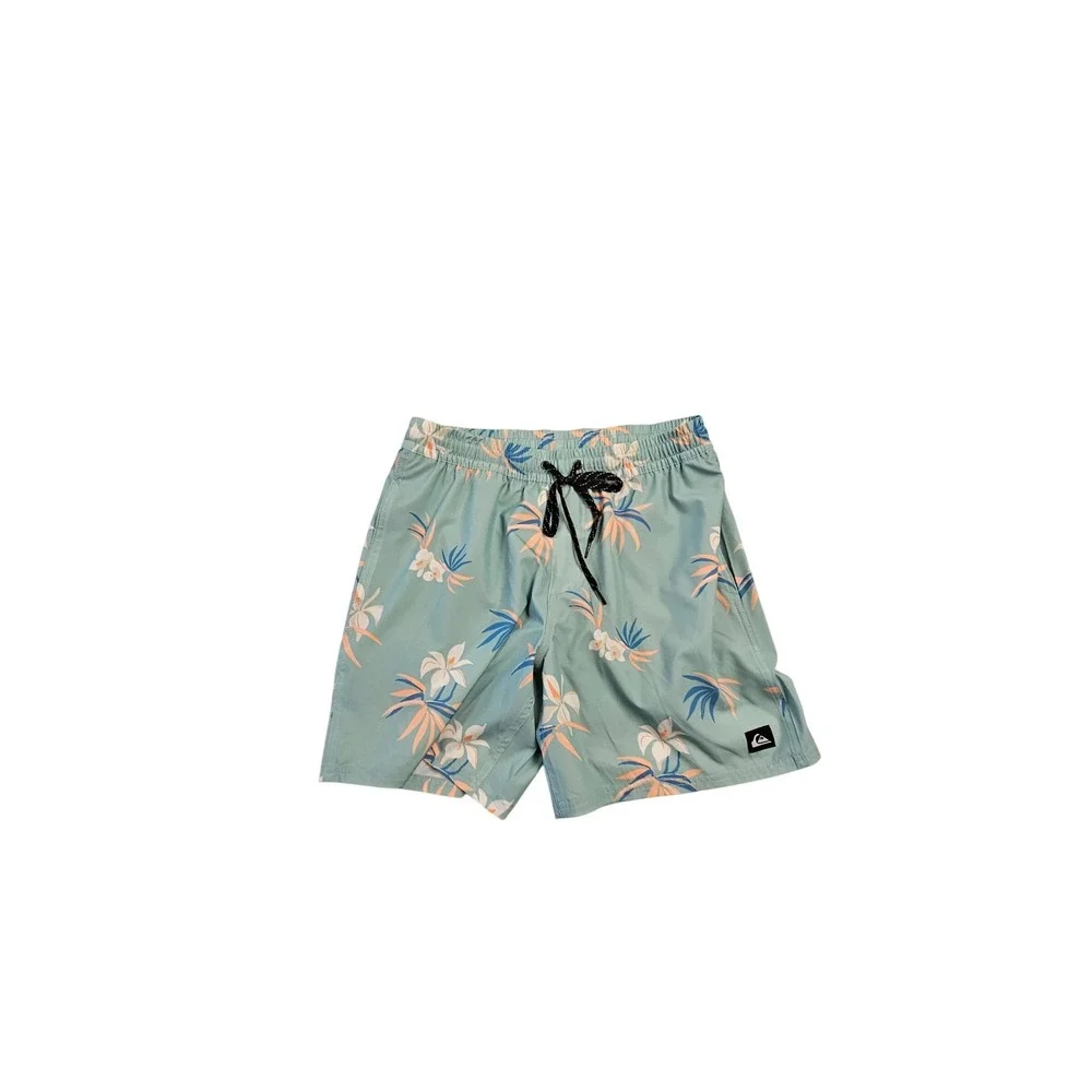 Quiksilver Mens Swim Trunks Jade Grey Tropical‎ Floral Board Shorts Size M NEW